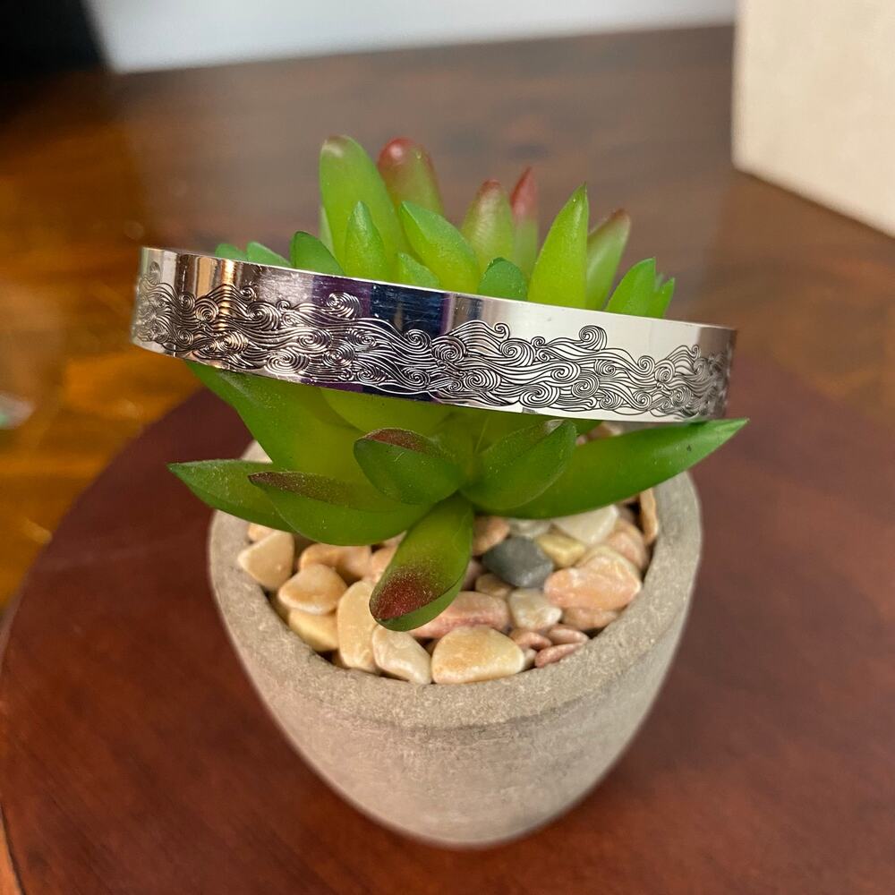 Silver Wave Engraved Cuff Bracelet I AM THE STORM